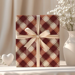 Papel De Presente Rustic Cream Orange Rust Red Plaid Pattern