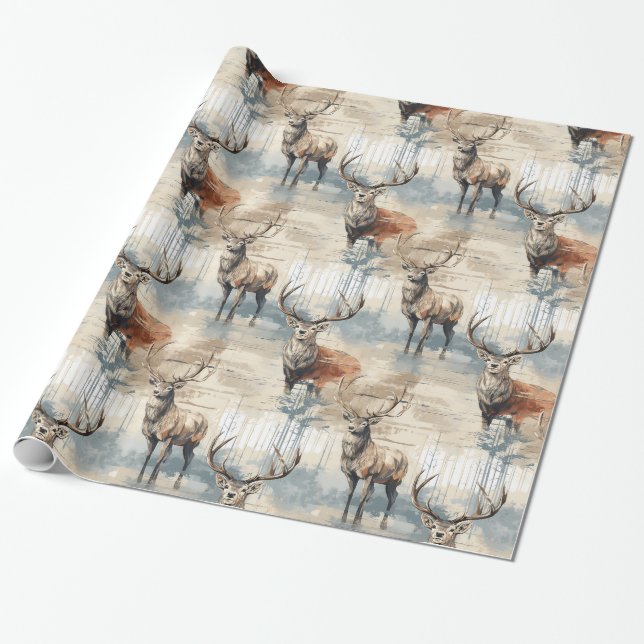 Papel De Presente Rustic Deer Christmas (Desenrolado)