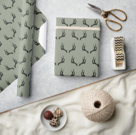 Papel De Presente Rustic Deer Farmhouse Sage Green Antler