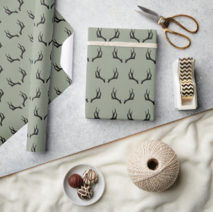 Papel De Presente Rustic Deer Farmhouse Sage Green Antler