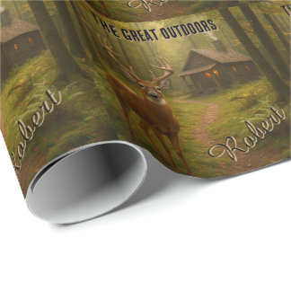 Papel De Presente Rustic Deer Hunting Cabin Forest Signature Name