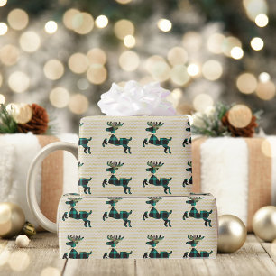 Papel De Presente Rustic Deer Teal Dourado Boho Patterno