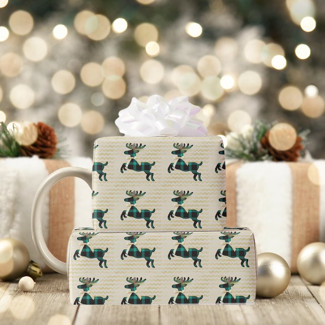 Papel De Presente Rustic Deer Teal Dourado Boho Patterno (Criador carregado)
