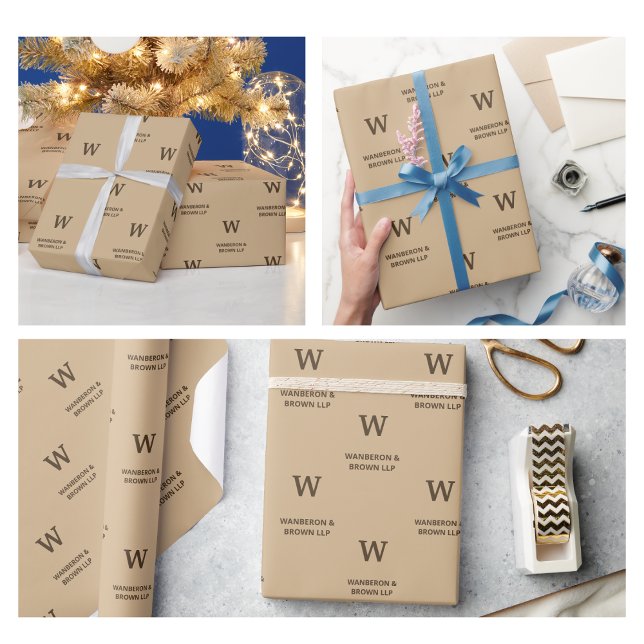 Papel De Presente Rustic Elegant Business Monograma Brown (Business Gift Wrapping Paper monogram brown company professional rustic kraft script artisan handmad)
