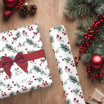 Papel De Presente Rustic Elegant Christmas Watercolor Botânico<br><div class="desc">Mola Botânica de Dobras de Aquarela de Natal Elegante,  russa,  apresentando um padrão de cinzas modernas e gentis de pinheiro e bagas. Entre em contato conosco em cedarandstring@gmail.com se precisar de assistência com o design ou produtos correspondentes.</div>