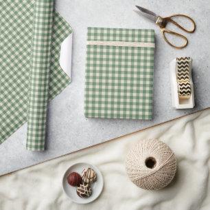 Papel De Presente Rustic Green Gingham Moderno Natal