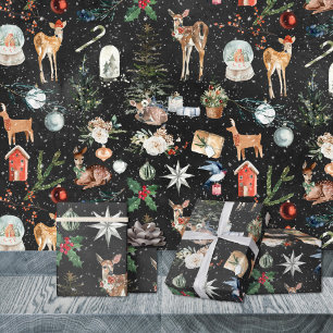 Papel De Presente Rustic Kraft All Christmas Reindee Black