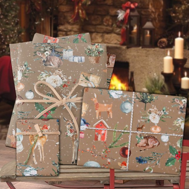 Papel De Presente Rustic Kraft All Christmas Reindeer (Rustic Kraft Everything Christmas Reindeer Wrapping Pape)