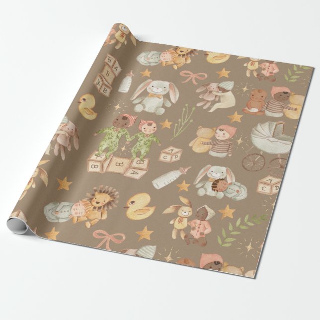 Papel De Presente Rustic Kraft All Ethnicity Baby Large Patterno (Desenrolado)