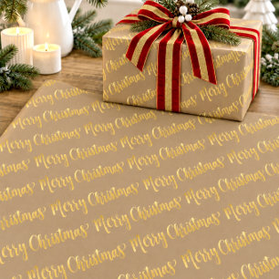 Papel De Presente Rustic Kraft Caligrafia Dourada Feliz Natal 2