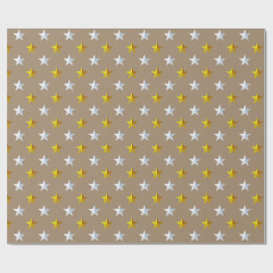 Papel De Presente Rustic Kraft Dourado Silver Stars Feriado