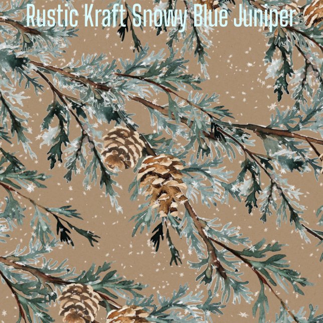 Papel De Presente Rustic Kraft Snowy Blue Juniper Branch & Cones (Rustic Kraft Snowy Blue Juniper Branch & Cones Wrapping in 6 and 15 foot long 30 Inch Width Rolls
)