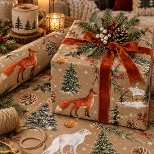 Papel De Presente Rustic Kraft Tudo Woodland & Raposa Ártica