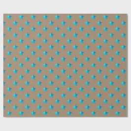 Papel De Presente Rustic Kraft Turquoise Blue Stars Feriado