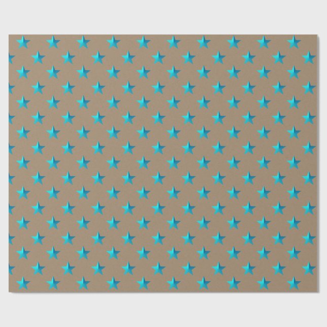 Papel De Presente Rustic Kraft Turquoise Blue Stars Feriado (Aberto)
