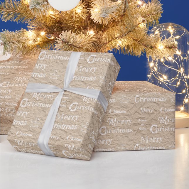 Papel De Presente Rustic Kraft White Font aflita Feliz Natal (Feriados)