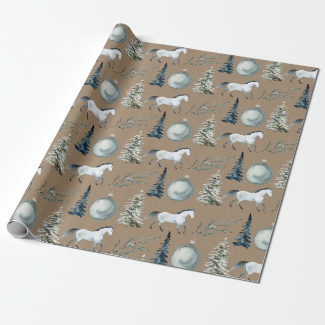 Papel De Presente Rustic Kraft Winter White Horse & Blue Spruce (Desenrolado)