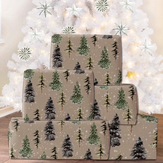 Papel De Presente Rustic Kraft Winter Woodland Snowy Spruce Trees (Criador carregado)