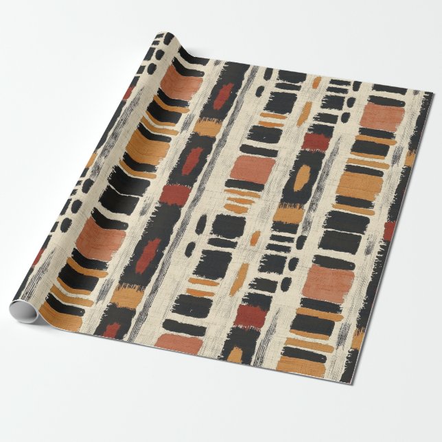 Papel De Presente Rustic Mudcloth Geometric Pattern (1) (Desenrolado)