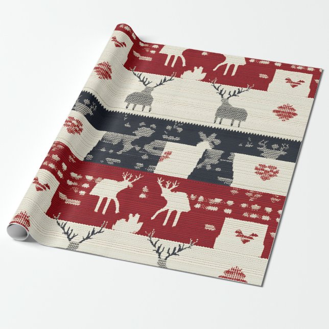 Papel De Presente Rustic Nordic Reindeer & Snowflake | Padrão do kit (Desenrolado)