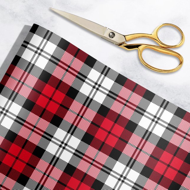 Papel De Presente Rustic Red Black and White Tartan Plaid Holiday (Criador carregado)