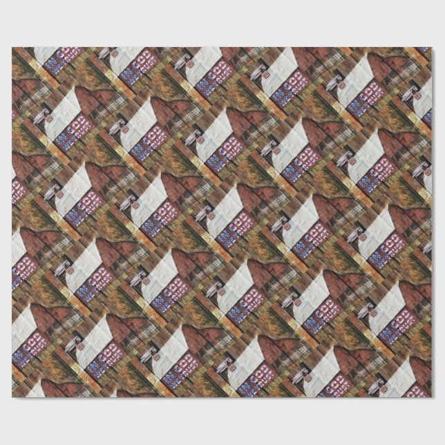 Papel De Presente Rustic Red Faded Barn Com Trava Em Deus Nós Confia (Aberto)