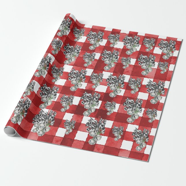 Papel De Presente Rustic Red Gingham Noël (Desenrolado)