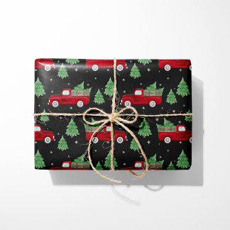Papel De Presente Rustic Red Truck Christmas Wrapping Paper on Black