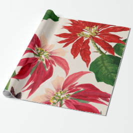Papel De Presente Rustic Red Watercolor Poinsettia Floral Greenery