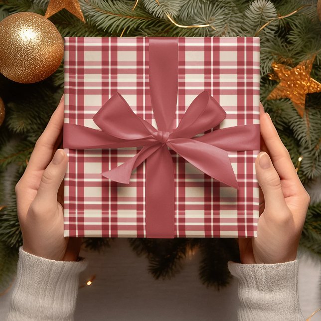 Papel De Presente Rustic Reverie | Embalagem da Xadrez vermelha da f (Criador carregado)