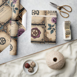 Papel De Presente Rustic Steampunk Roses Wrapping Paper