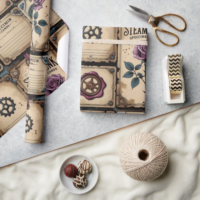 Papel De Presente Rustic Steampunk Roses Wrapping Paper (Artesanato)