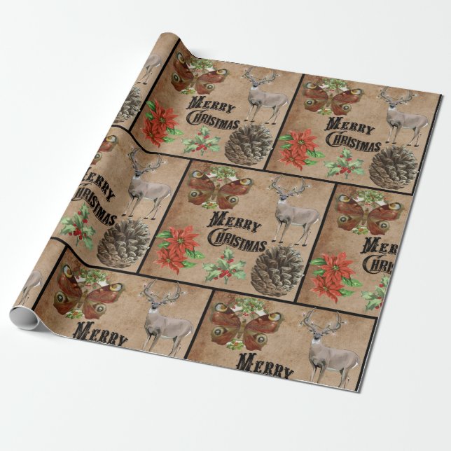 Papel De Presente Rustic Vintage Deer (Desenrolado)