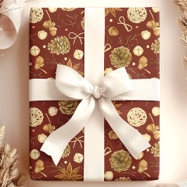 Papel De Presente Rustic Watercolor Pine Cone Natal