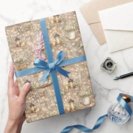 Papel De Presente Rustic Wedding Watercolor Lanterns Cake Florals