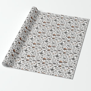 Papel De Presente Rustic Wild Mushroom Sketch Design por CallisC Art