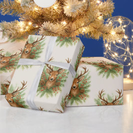 Papel De Presente Rustic Woodland Deer Head with Winter Foliage -