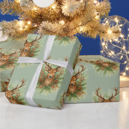 Papel De Presente Rustic Woodland Deer Head with Winter Foliage -