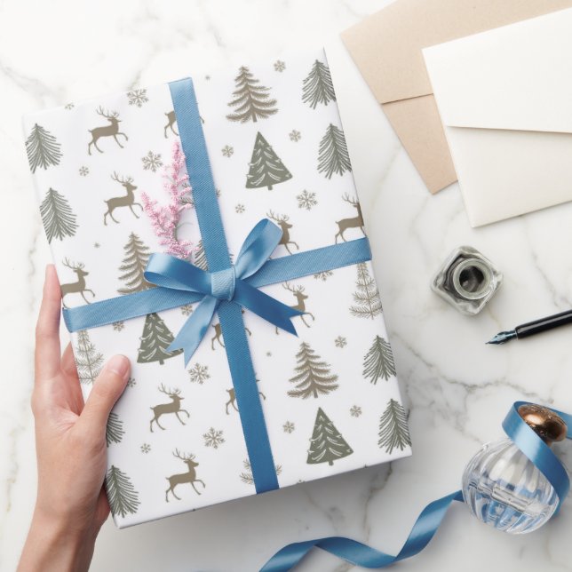 Papel De Presente Rústica Woodland: Destaques Dourados com Reindeer  (Presentear)