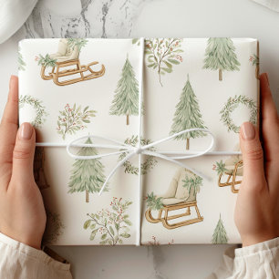 Papel De Presente Rústica Woodland Sleigh & Pine