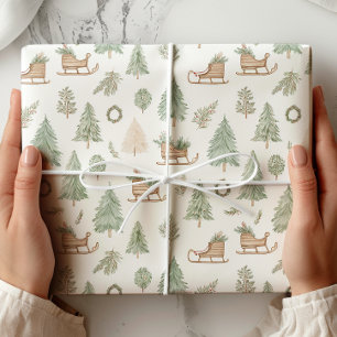 Papel De Presente Rústica Woodland Sleigh & Pine