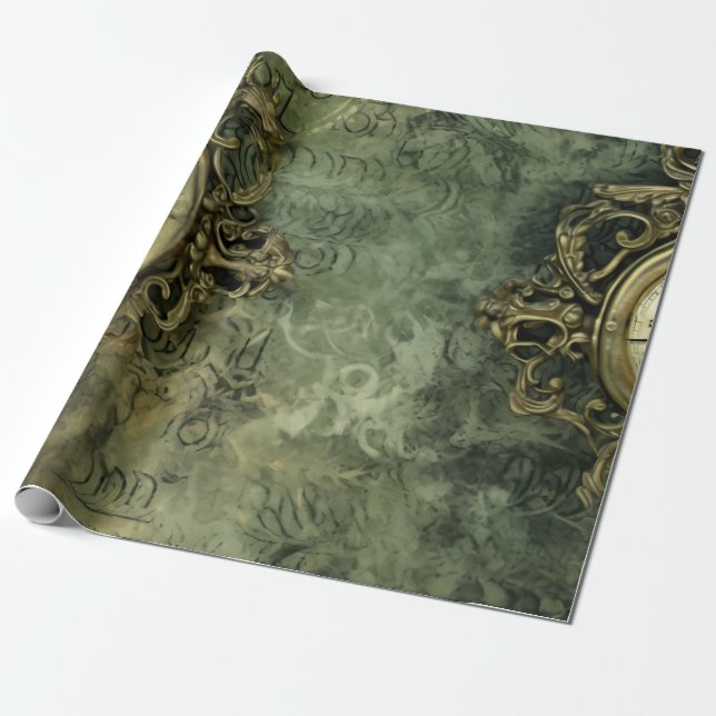 Papel De Presente Rústico Esmeralda Verde Antigo Steampunk (Desenrolado)