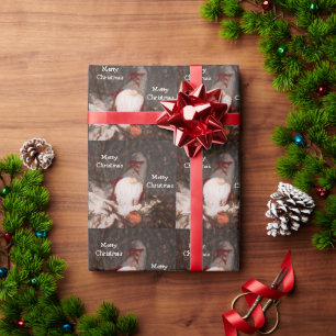 Papel De Presente Rústico Feliz Natal Gnomo Padrão de Árvore de V