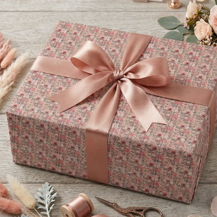 Papel De Presente Rústico rosa floral em tom bege dourado rosa para 