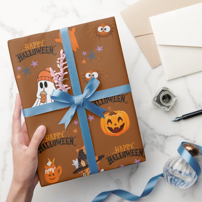 Papel De Presente Rusty Brown Feliz Halloween Ghost Pumpkin (Presentear)