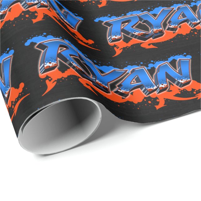 Papel De Presente Ryan Vorname Name Graffiti blue orange (Ponta do rolo)
