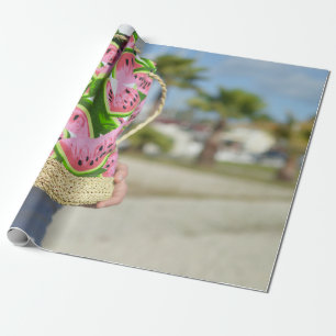 Papel De Presente Saco com impressão de melão de água rosa e verd