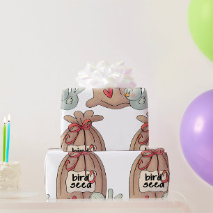 Papel De Presente Saco de sementes de aves com Arco e coração