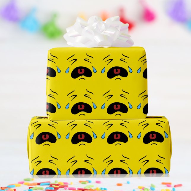 Papel De Presente Sad Face Emoji (Funny Emoticon Super Sad Face Crying Emoji Wrapping Paper)