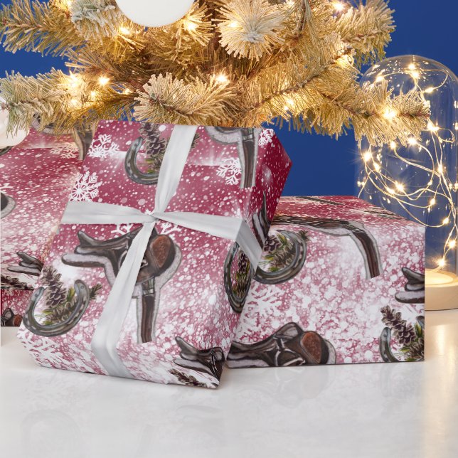 Papel De Presente saddle horse shoe pinecones,snow (Feriados)